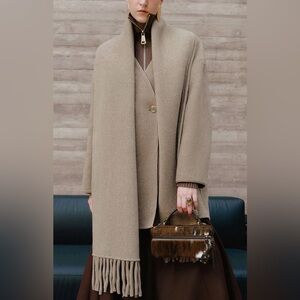 Urban Revivo Wool & Cashmere Blend Mid-Length Coat with Scarf  Small